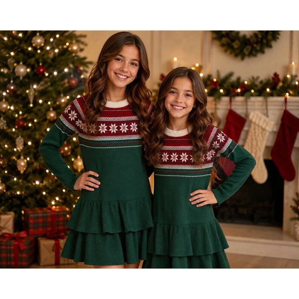 Gymboree Holiday Knit Sister Match Dresses 100% Cotton Green/Red Size 10 & 12